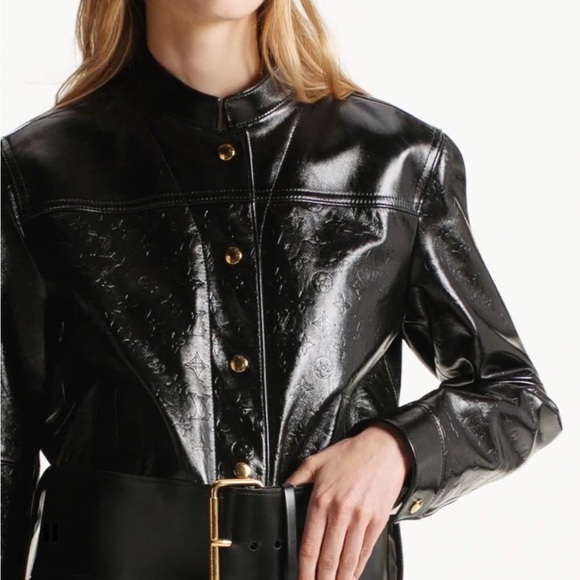 Oversized Belt Embossed Monogram Leather Jacket EU 38/ US 6/ Medium - Picture 2 of 10